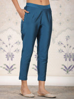 Thumbnail for Ode by House of Pataudi Blue Round Neck Embroidered Straight Kurta With Trouser - Distacart