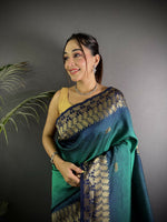 Thumbnail for Joban Fashion Turquoise Handloom Silk Ikkat Saree