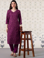 Thumbnail for Ode by House of Pataudi V-Neck Floral Printed Kurta With Trousers - Distacart