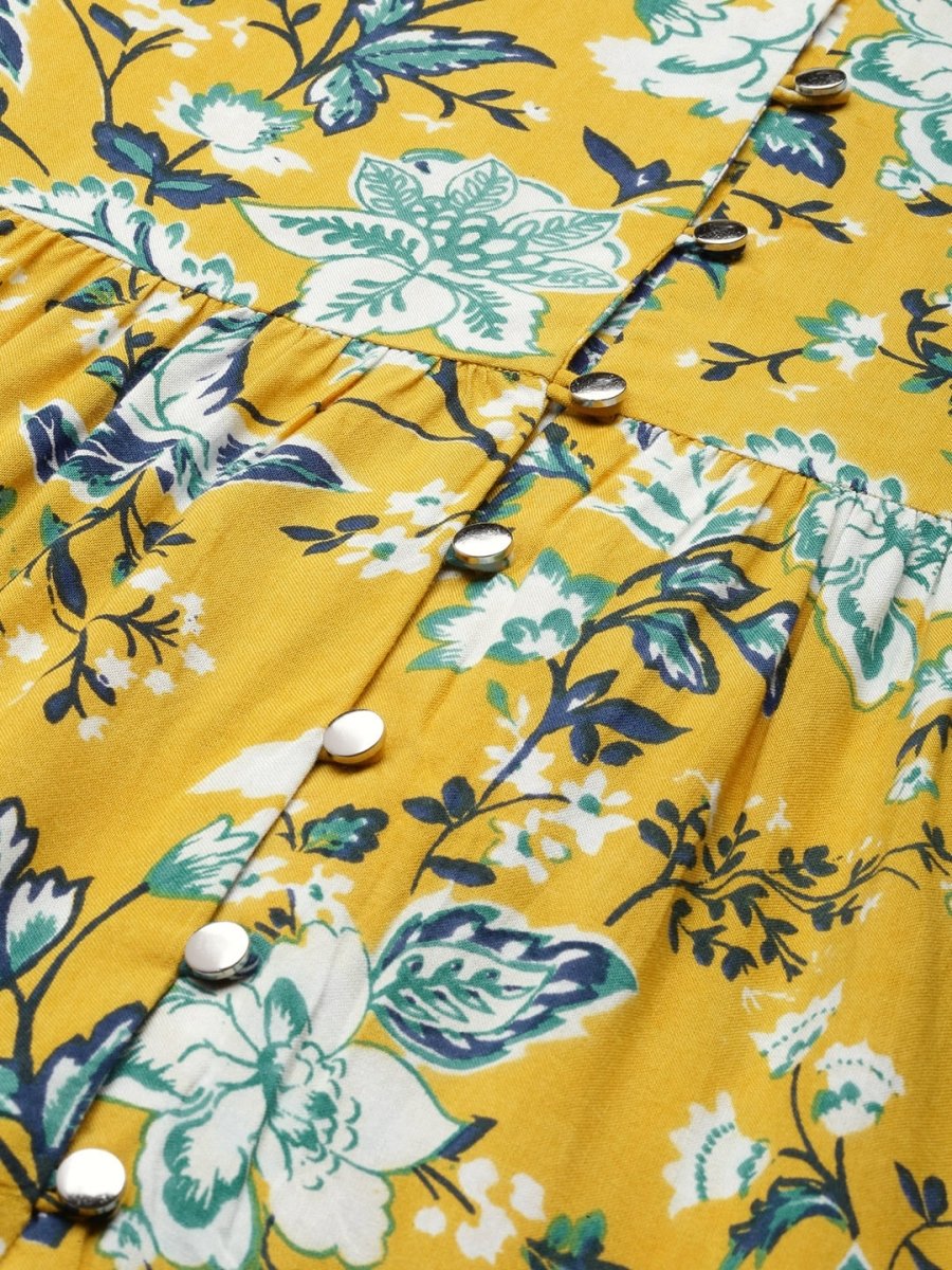 All About You Women Yellow Floral Print Regular Kurta with Trousers - Distacart