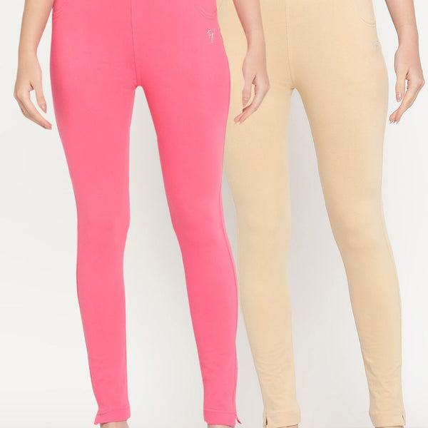 TAG 7 Women Pack of 2 Pink & Beige Solid Kurti Pants - Distacart