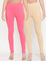 Thumbnail for TAG 7 Women Pack of 2 Pink & Beige Solid Kurti Pants - Distacart
