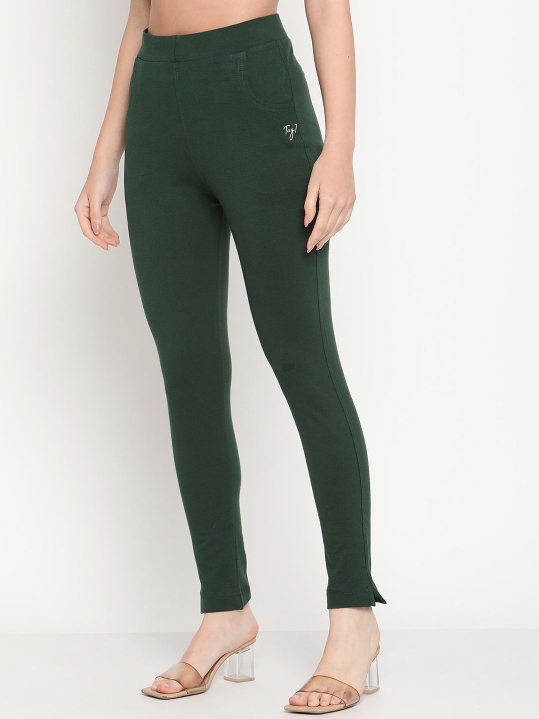 TAG 7 Women Green Solid Ankle Length Leggings - Distacart