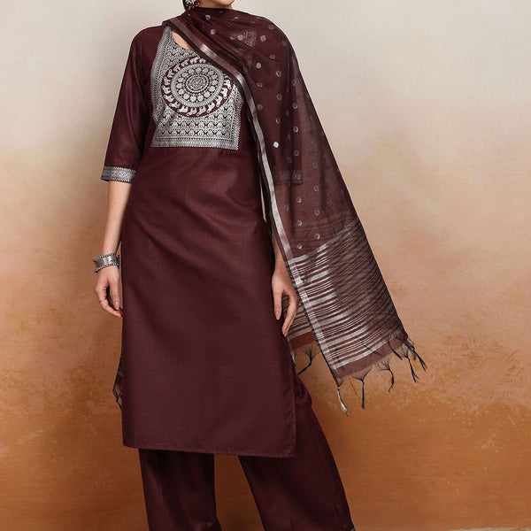 Vishudh Ethnic Motifs Embroidered Straight Kurta & Palazzos With Dupatta - Distacart