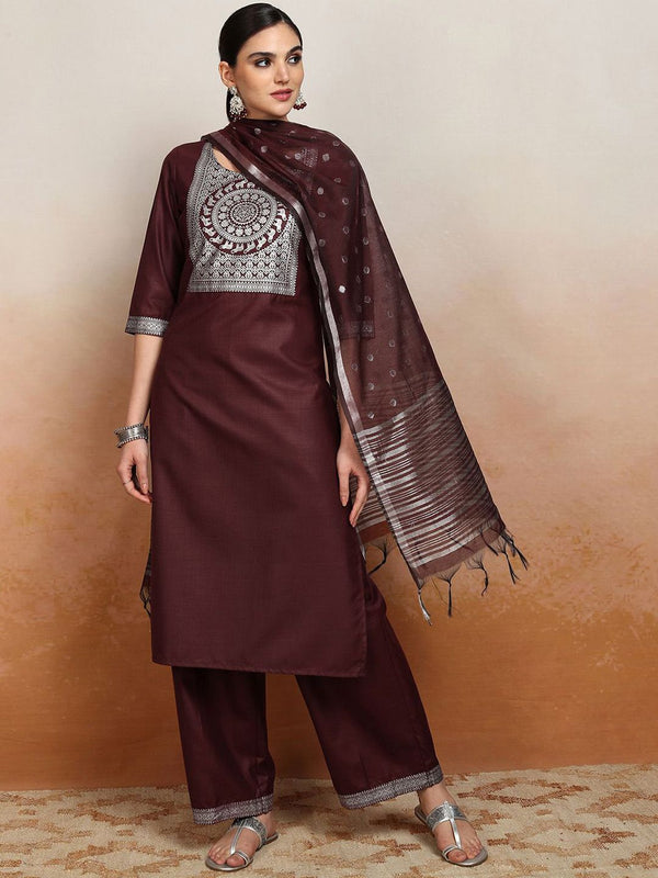 Vishudh Ethnic Motifs Embroidered Straight Kurta & Palazzos With Dupatta