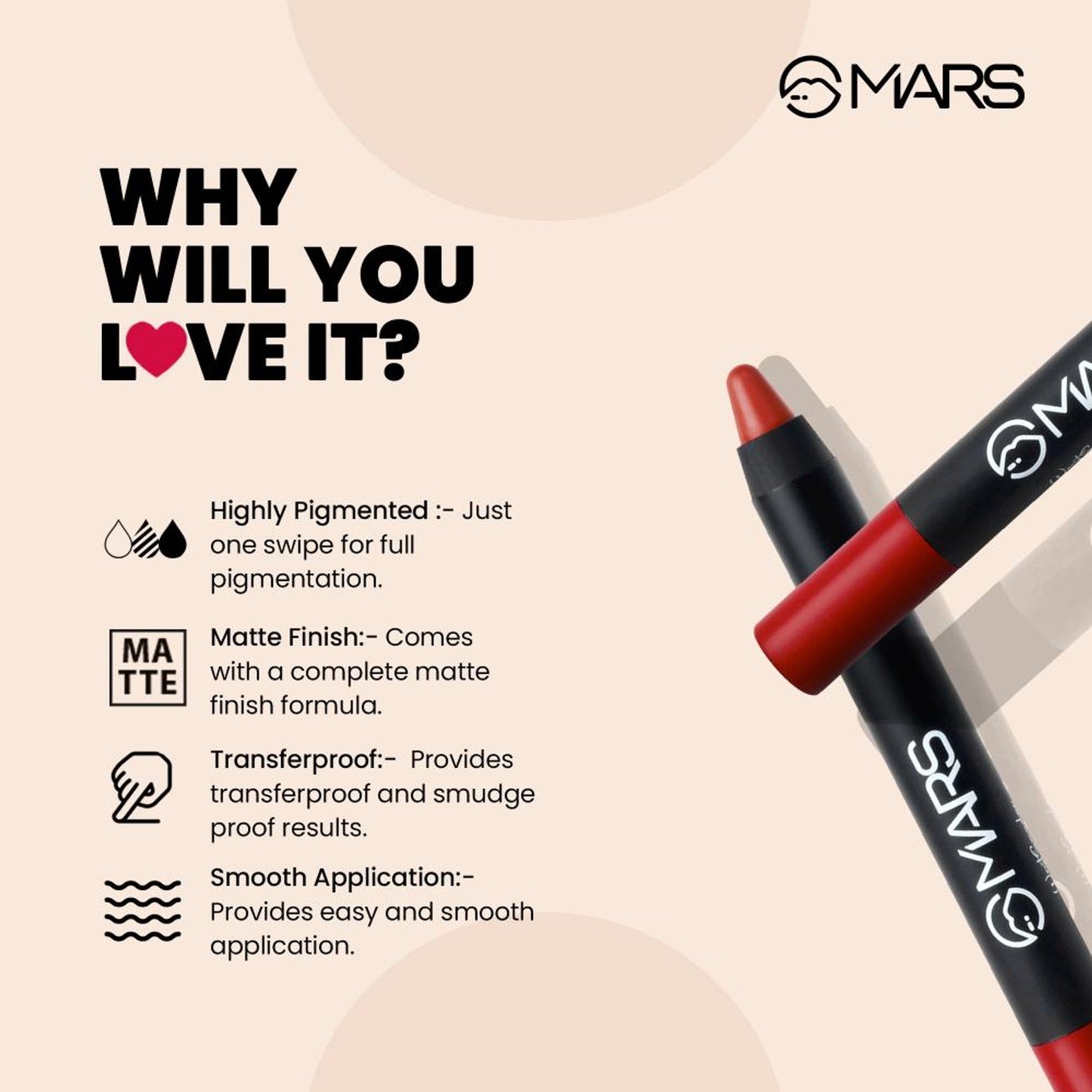 MARS Cosmetics Won't Smudge Won't Budge Lip Crayon - I Am Wise - Distacart