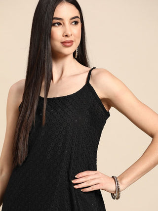 Anouk Women Black Cotton Ethnic Motifs Schiffli Embroidered Fusion Kurta - Distacart