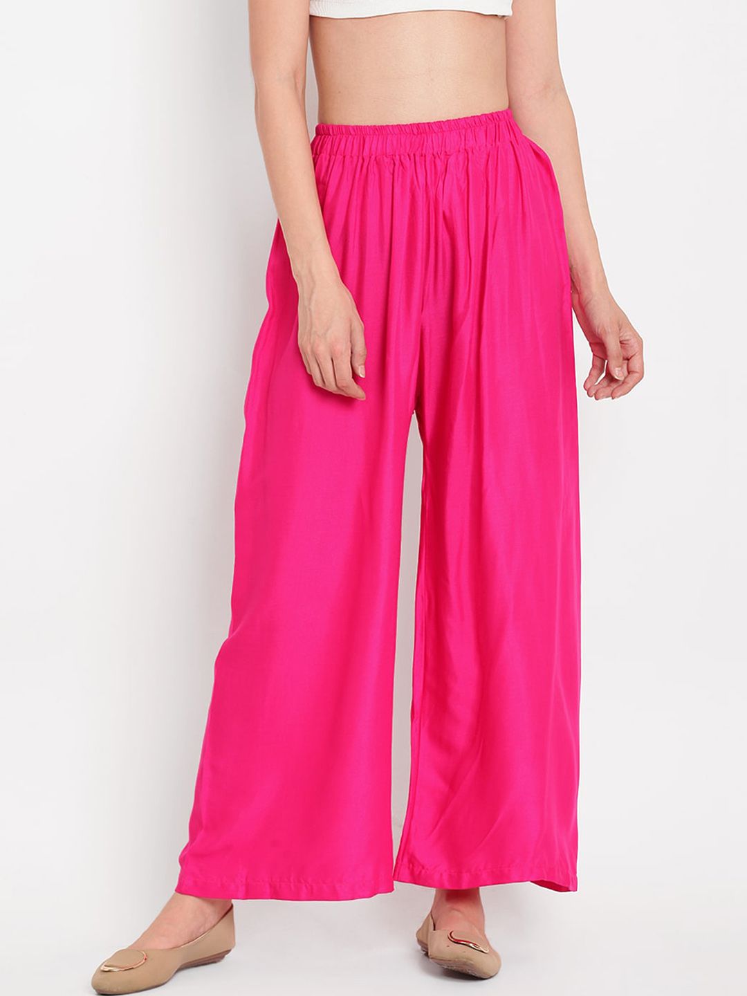 TAG 7 Women Pink Solid Flared Palazzos - Distacart