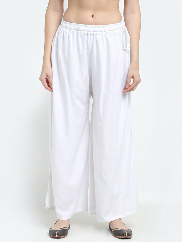 TAG 7 Women Set Of 2 White & Blue Flared Ethnic Palazzos
