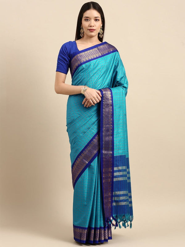 Anouk Blue & Gold-Toned Woven Design Pure Silk Banarasi Saree - Distacart