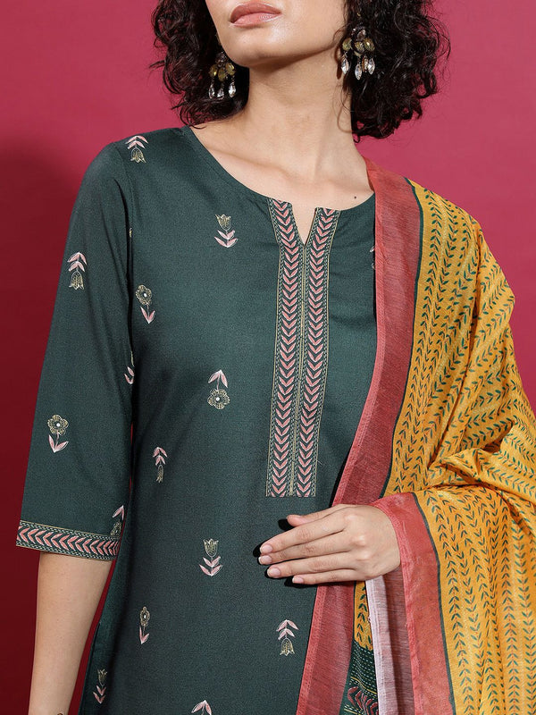 Vishudh Floral Printed Straight Kurta & Palazzos With Dupatta