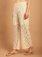 Thumbnail for TAG 7 Women Geometric Self Design Sheer With Half Lining Crochet Wide Leg Palazzos