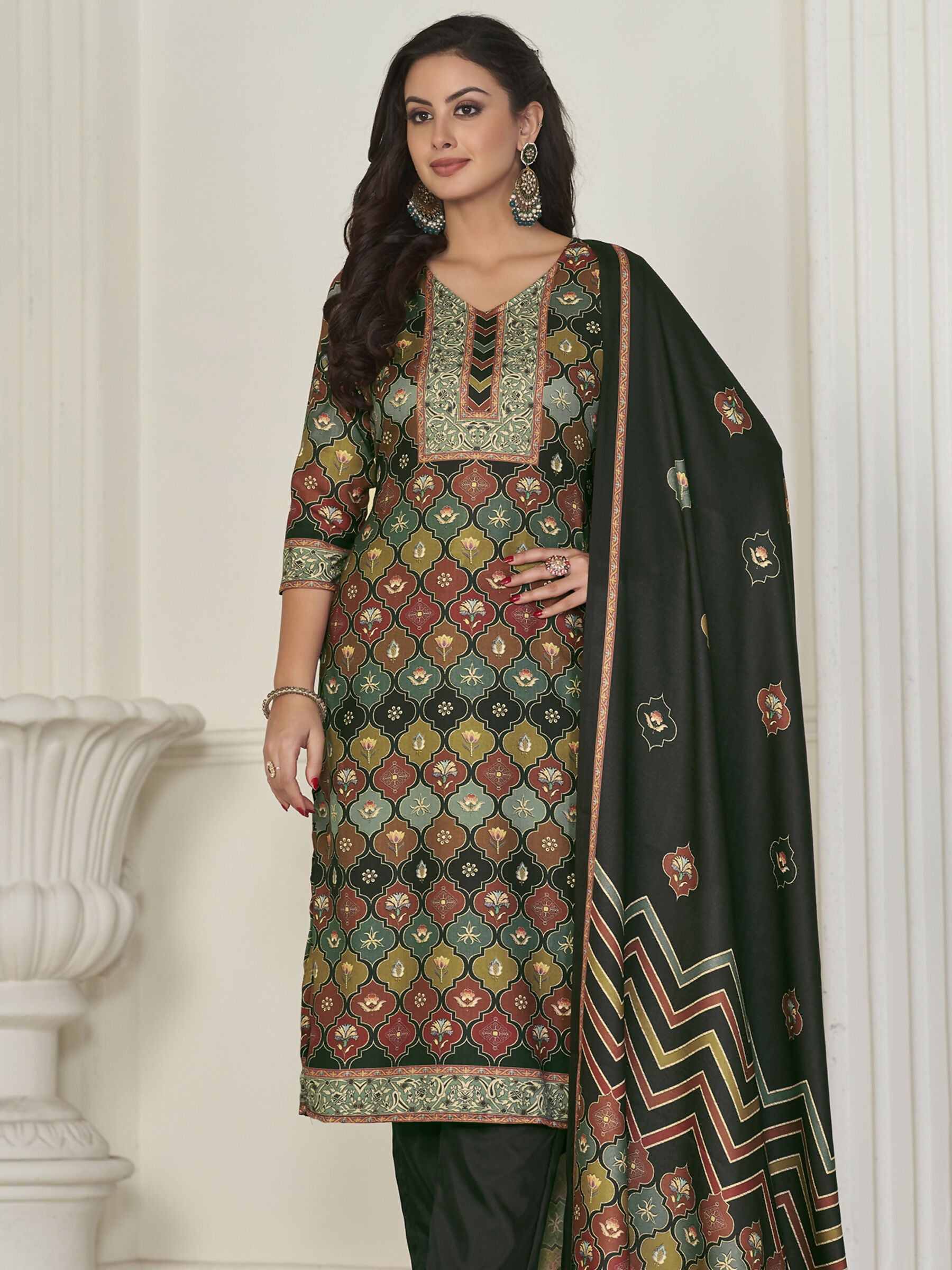 Jyoti Fashion Women's Multicolor Pashmina Digital Printed Kurta with Trouser & Dupatta - Distacart