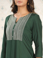 Thumbnail for Ode by House of Pataudi Embroidered Gota Patti Straight Kurta With Trousers & Dupatta - Distacart