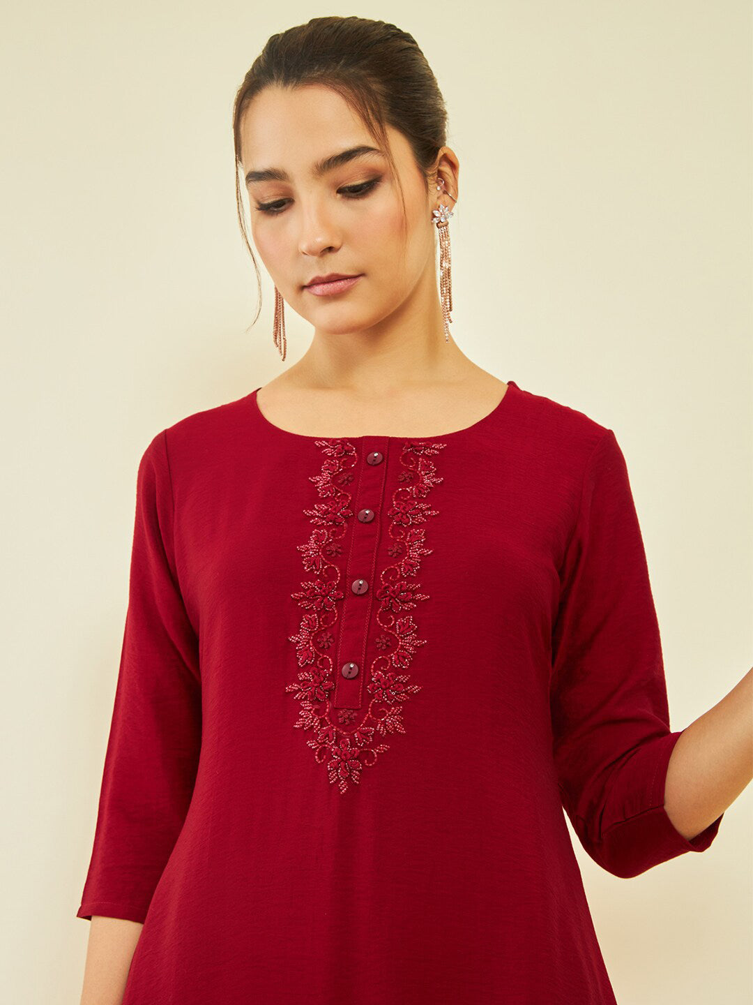 Soch Geometric Embroidered Keyhole Neck Thread Work Kurta - Distacart