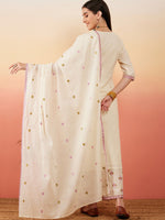 Thumbnail for Sangria Floral Embroidered Pure Cotton Straight Kurta With Palazzo & Dupatta