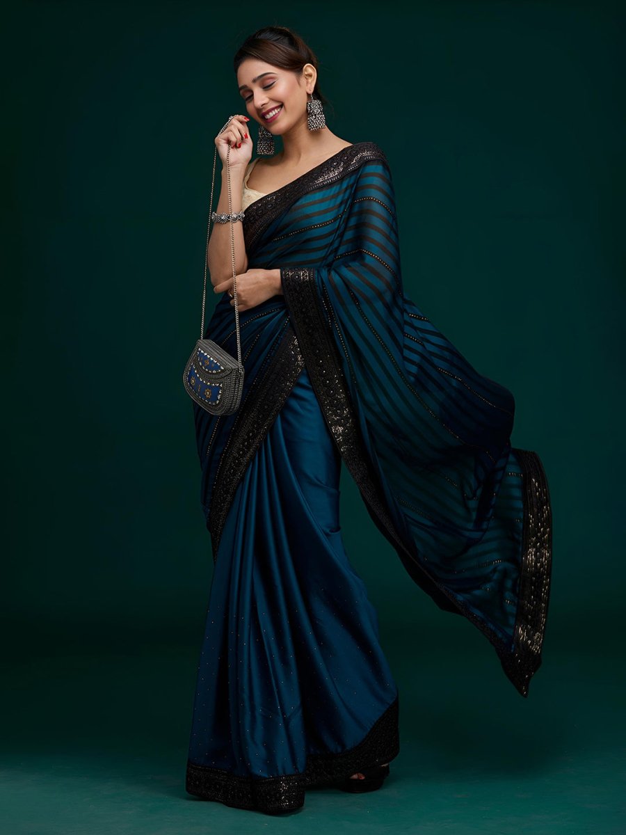 Anouk Striped Beads and Stones Saree - Distacart