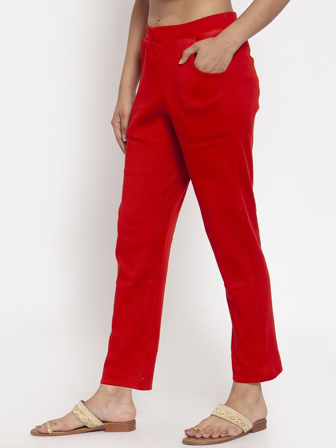 TAG 7 Women Red Solid Ankle-Length Woolen Pants - Distacart