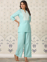 Thumbnail for Ode by House of Pataudi Ethnic Motifs Yoke Design Mirror Work Straight Kurta - Distacart