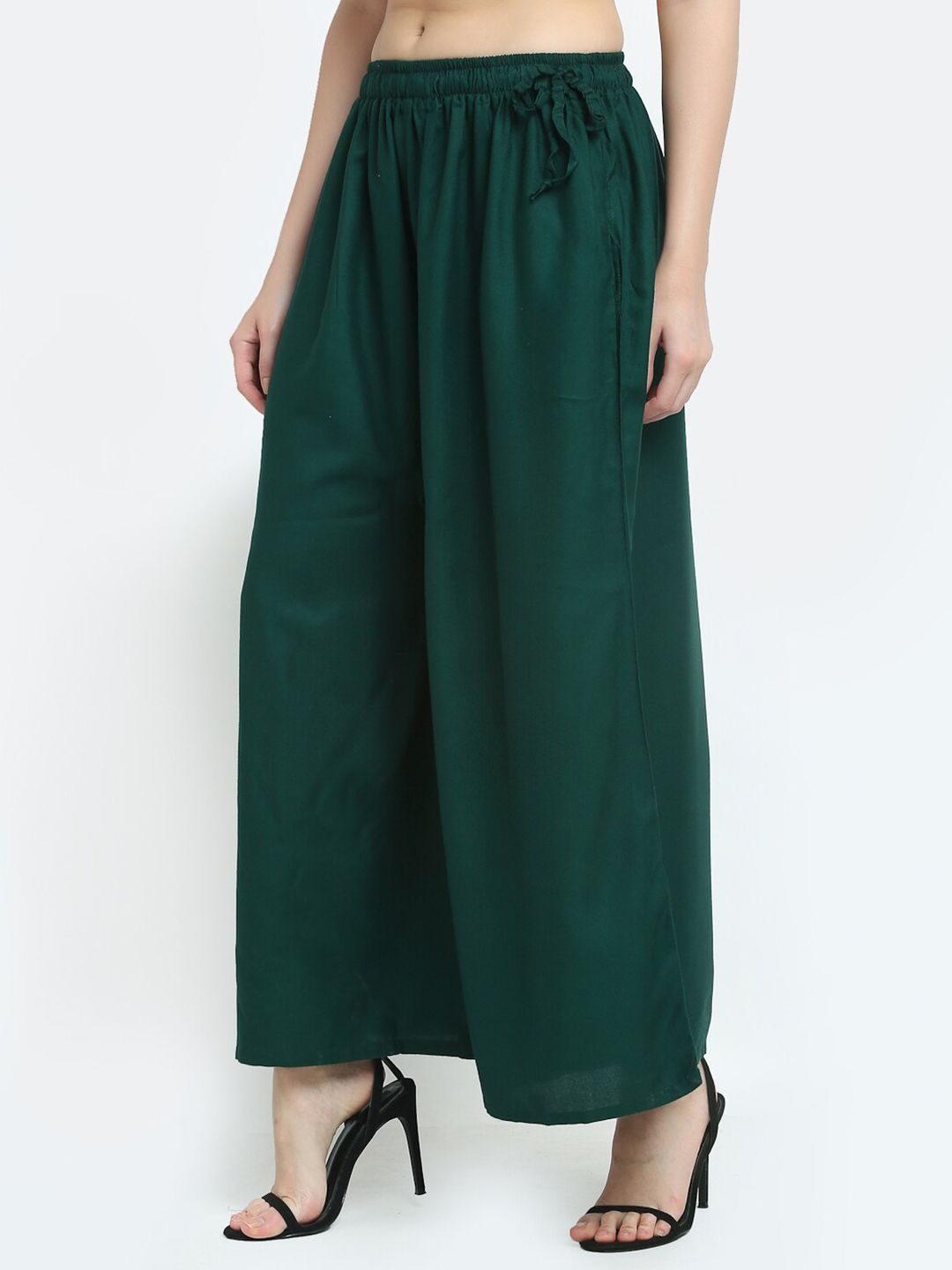 TAG 7 Women Green Solid Flared Palazzos