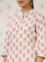 Thumbnail for Ode by House of Pataudi Ethnic Motifs Printed Band Collar Pure Cotton Kurta with Trousers - Distacart