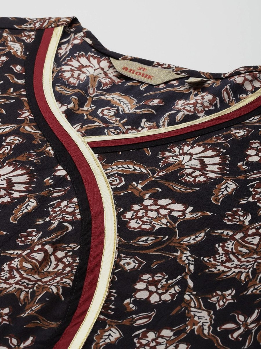 Anouk Floral Print Angrakha Gotta Patti Kurta with Trousers & Dupatta - Distacart