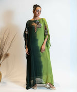 Thumbnail for Timaraa Forest Green Ombre Embellished Georgette Kaftan Dress - Dista