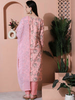 Thumbnail for Jyoti Fashion Women's Pink Cotton Floral Digital Printed Kurta with Trouser & Dupatta - Distacart