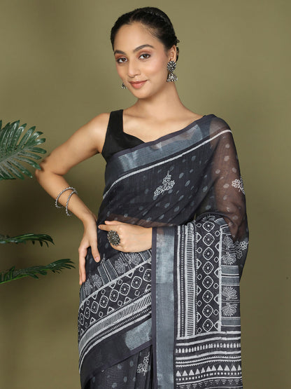 Shree Shyam Fashion Cotton Black Saree - Distacart