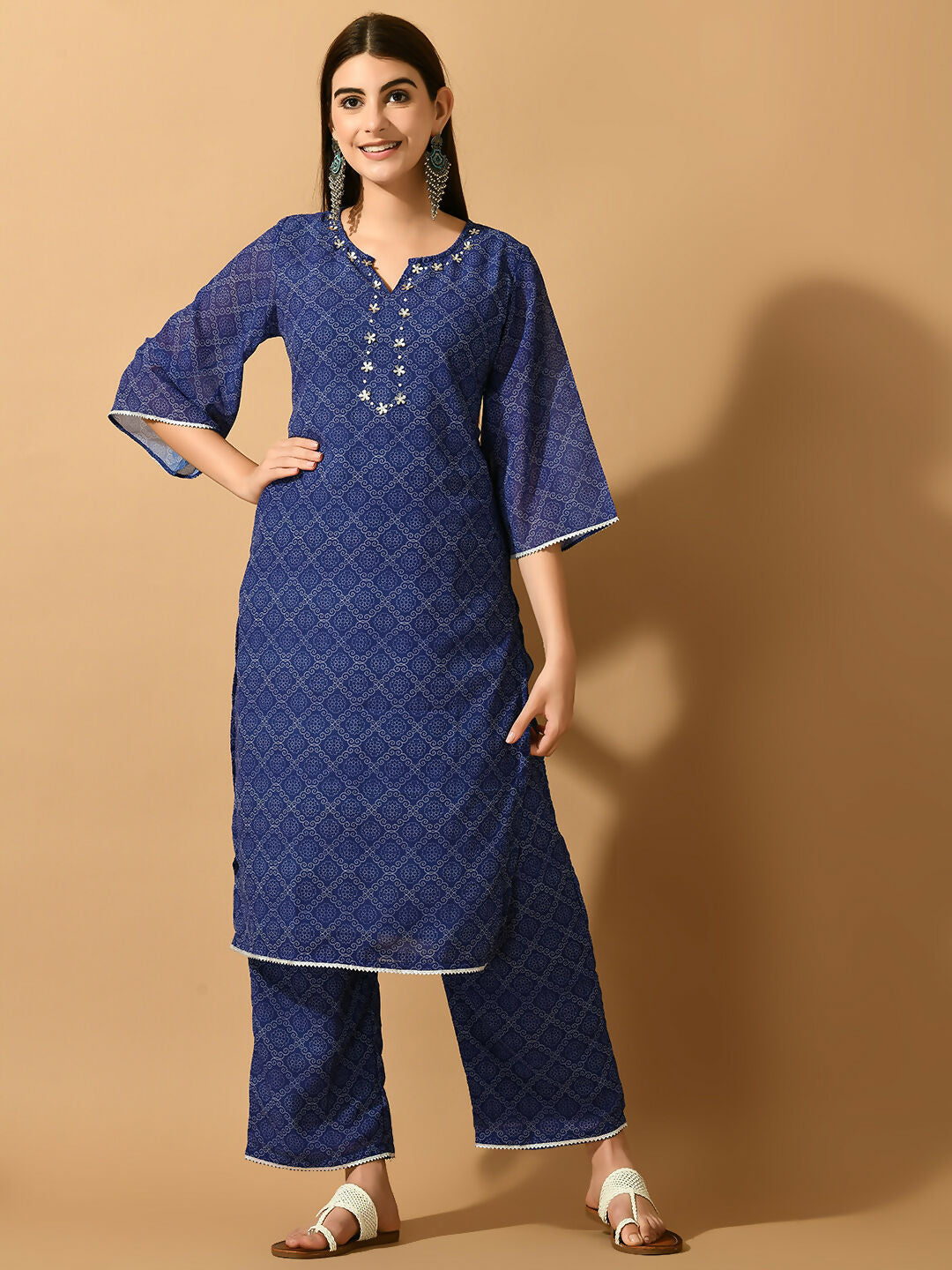 Myshka Women's Blue Embroidered Party Kurta Sets - Distacart