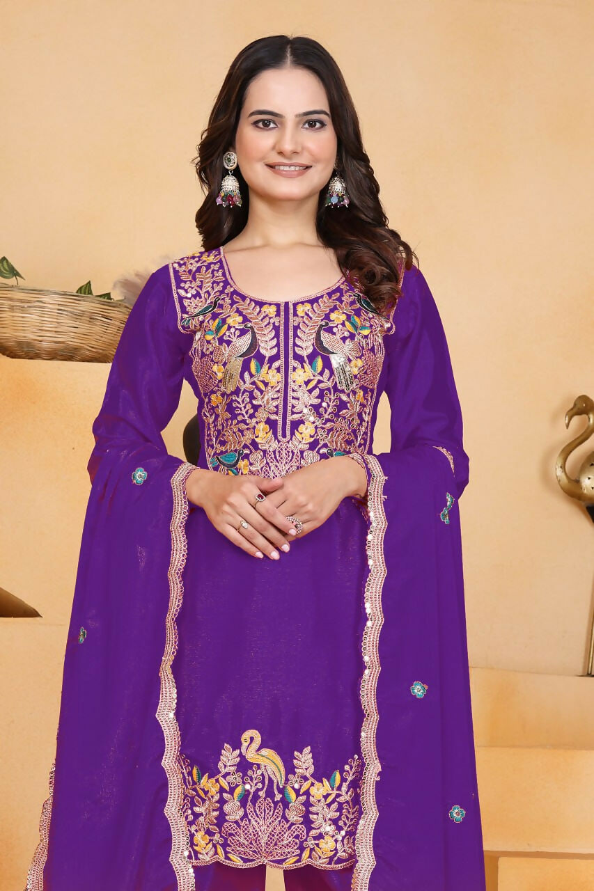 Joban Fashion Purple Silk Embroidered Dhoti Dhoti Set - Distacart