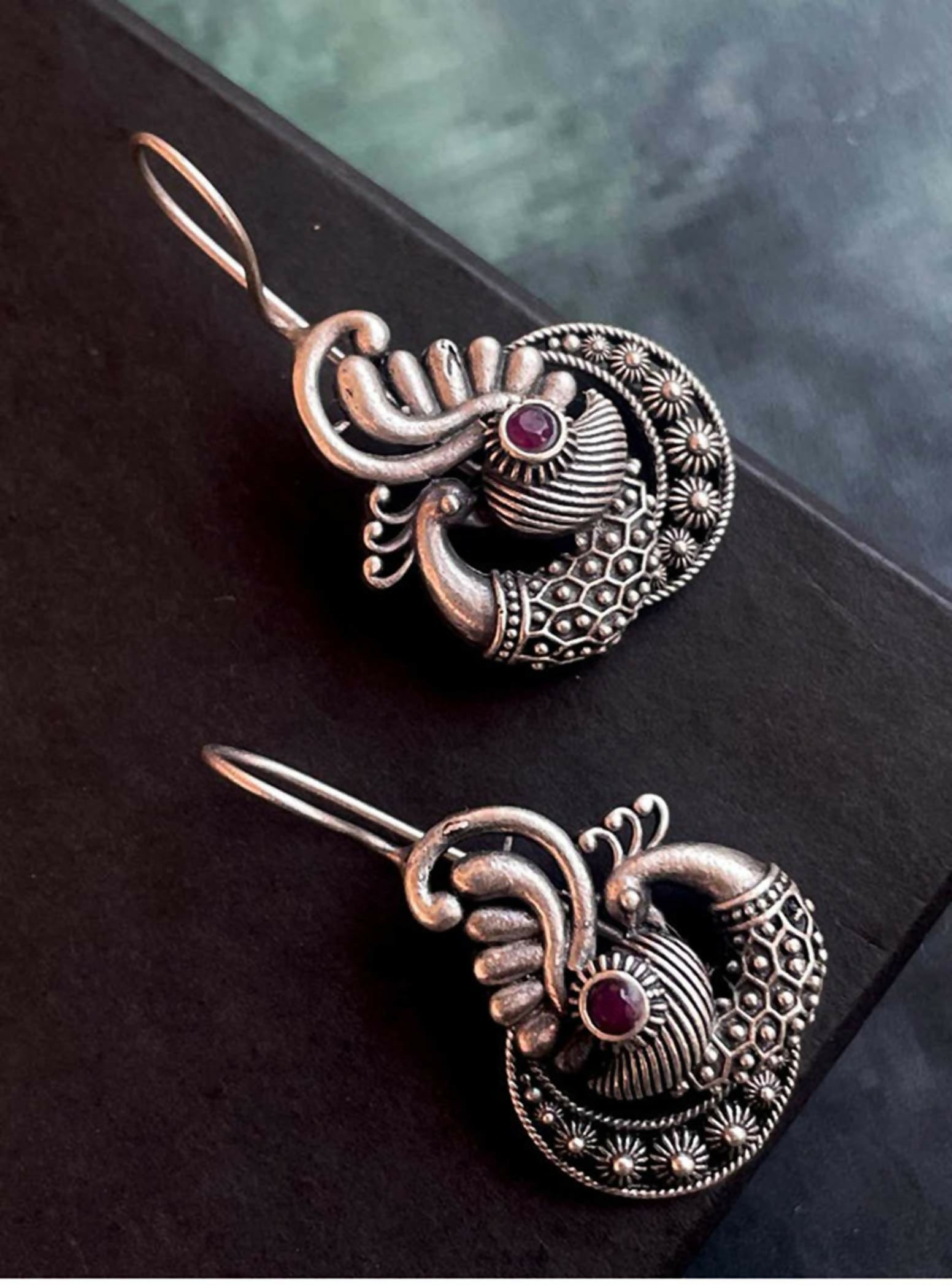 Joban Fashion Women Oxidize Peacock Shape Black Polish Stud Earring