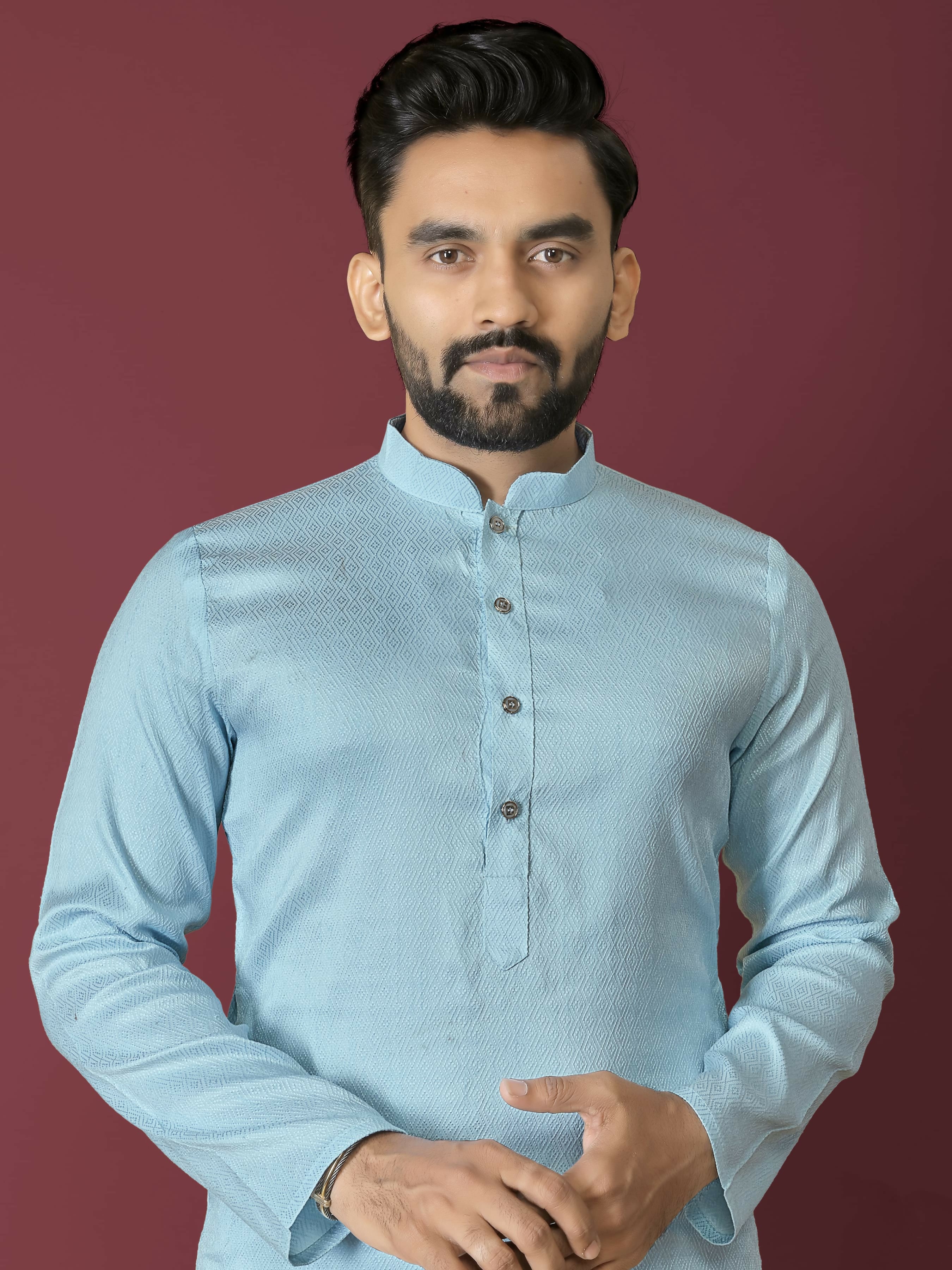 Anaita Sky Blue Solid Soft Jacquard Silk Straight Kurta - Distacart