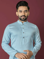 Thumbnail for Anaita Sky Blue Solid Soft Jacquard Silk Straight Kurta - Distacart