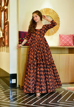 Thumbnail for Aastha Fashion Women's Brown Cotton Silk Digital Printed Anarkali Dress - Distacart