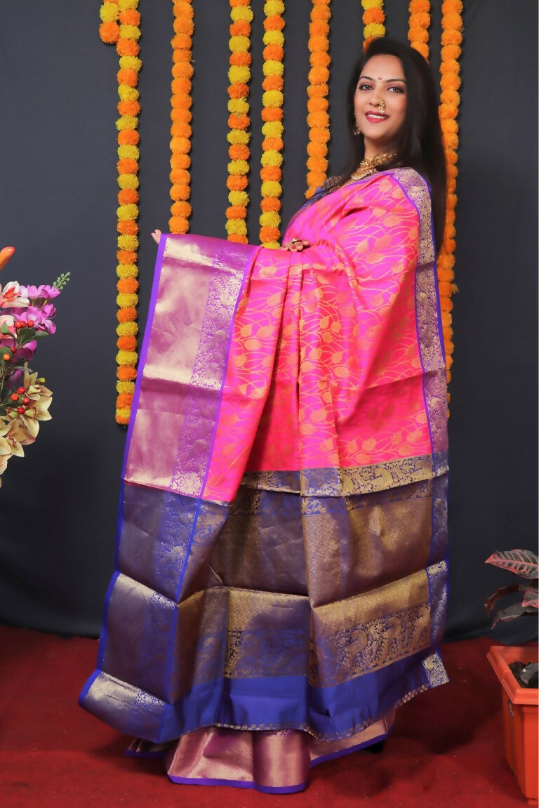 Jyoti Fashion Women's Pink Kanjivaram Silk Zari Woven Saree with Blouse - Distacart