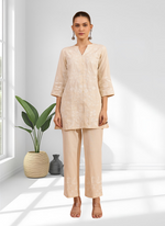 Thumbnail for Joban Fashion Cream Linen Embroidered Readymade Cord Set - Distacart