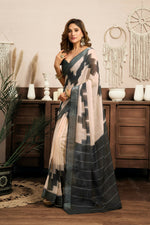 Thumbnail for Joban Fashion White & Grey Ethnic Motifs Linen Ready To Wear Saree With Unstitched Blouse - Distacart