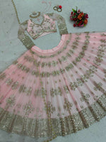 Thumbnail for Jyoti Fashion Women's Baby Pink Butterfly Net 9MM Sequins with Thread Embroidered Designer Lehenga Choli Set - Distacart