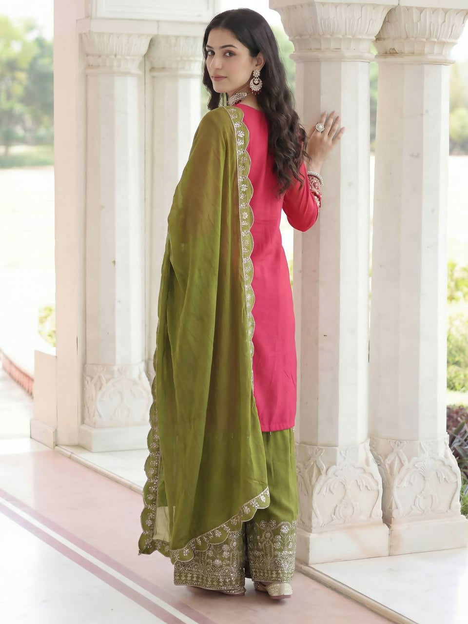 Joban Fashion Pink Silk Embroidered Sharara Set - Distacart