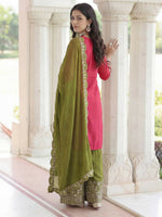 Thumbnail for Joban Fashion Pink Silk Embroidered Sharara Set - Distacart