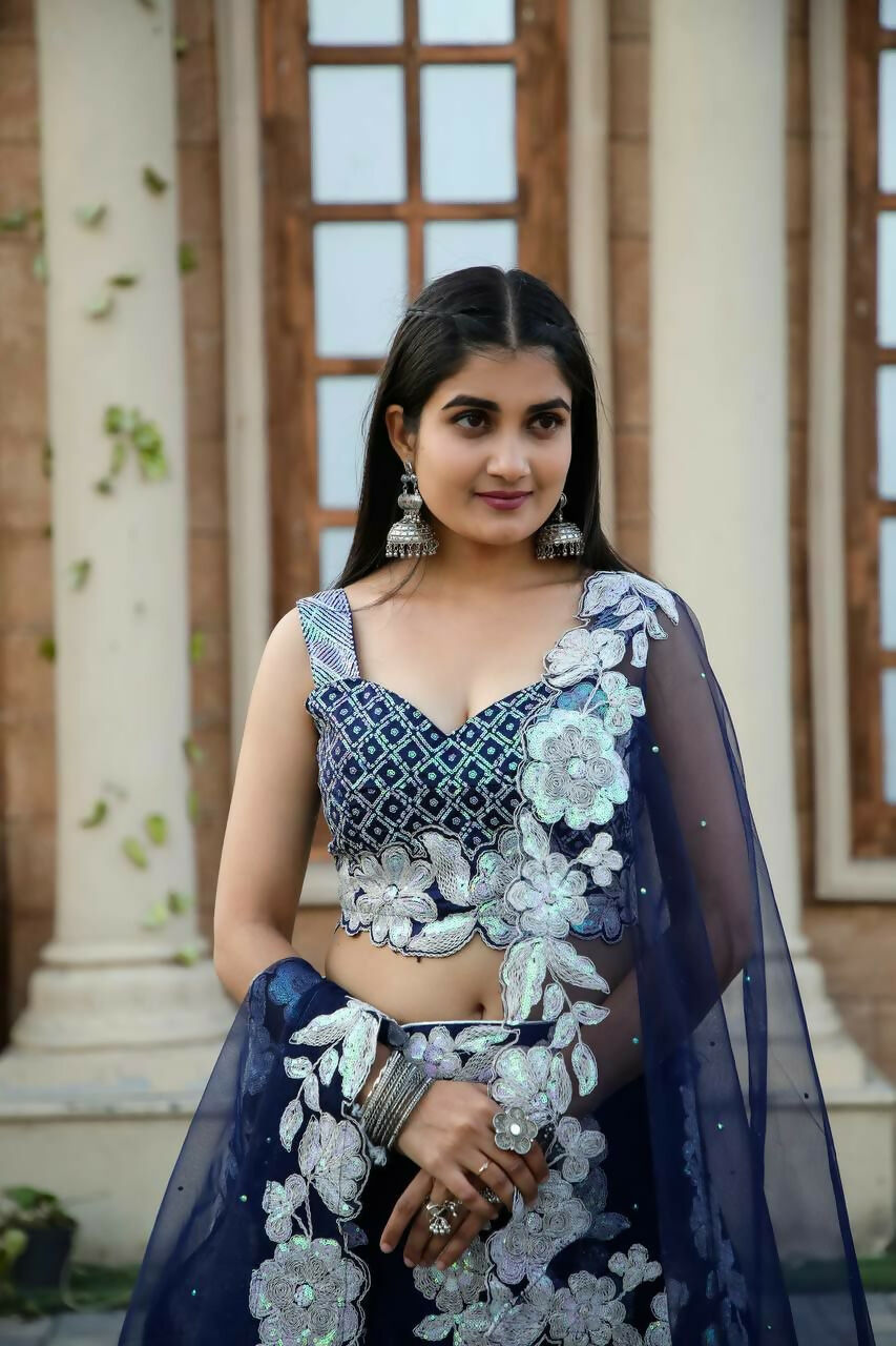 Jyoti Fashion Women's Navy Blue Kasturi Silk Georgette Rainbow Sequins with Dori Embroidered Designer Lehenga Choli Set - Distacart