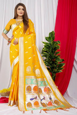 Thumbnail for Jyoti Fashion Women's Yellow Paithani Silk Zari Woven Saree with Blouse - Distacart