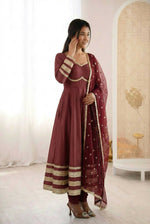 Thumbnail for Teeya Creation Maroon Cosmos Gold Lace Work Party Wear Gown - Distacart