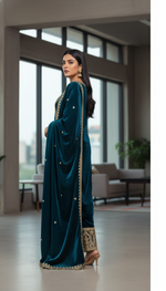 Thumbnail for Joban Fashion Teal Kurta Set Velvet Embroidery Sequence Work - Distacart
