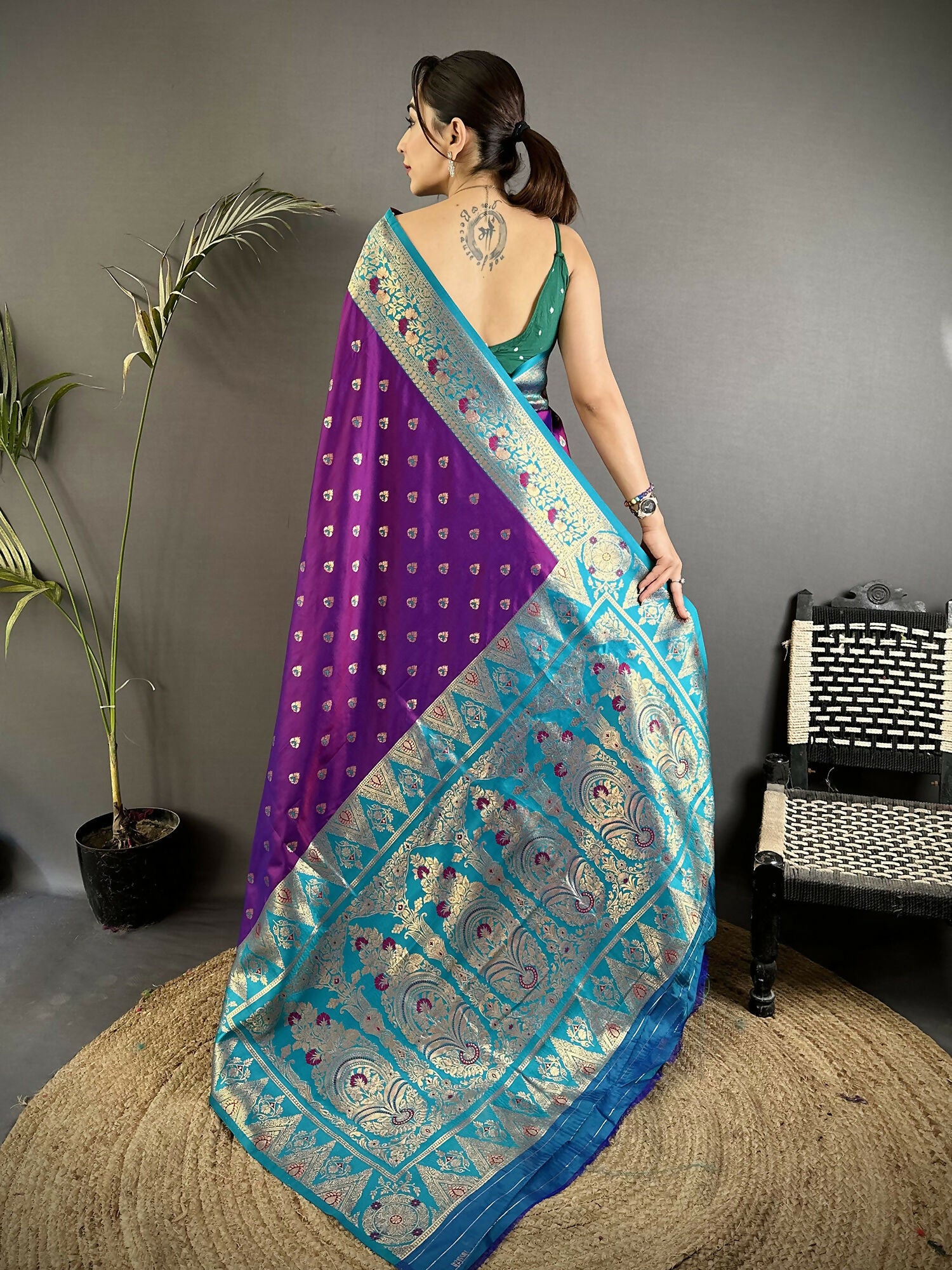 Joban Fashion Purple Intricate Motifs Soft Silk Banarasi Saree - Dista