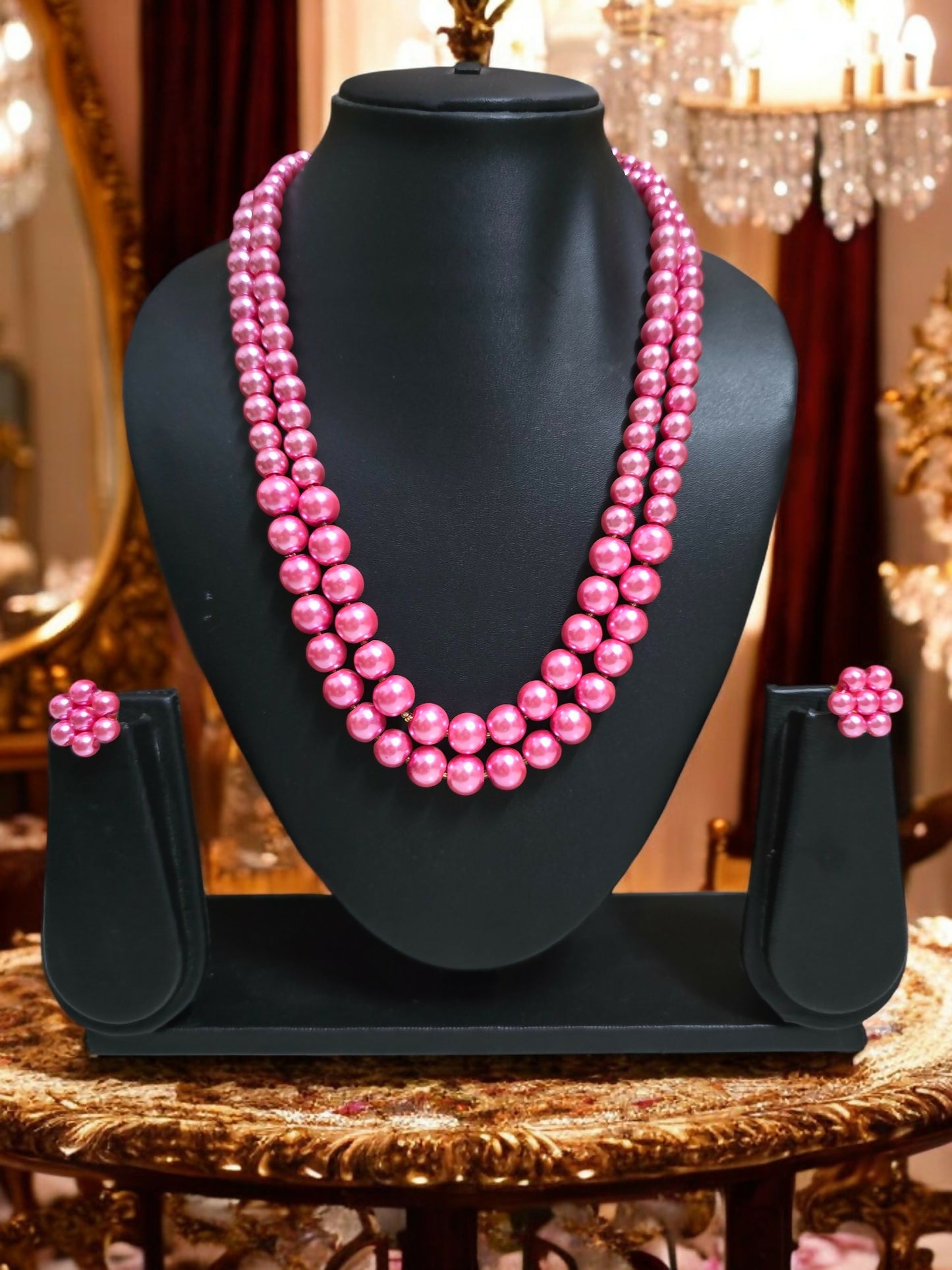 Inhanns Everyday Workwear Pearl Set (Double Layered Pearls) - Pink - Distacart