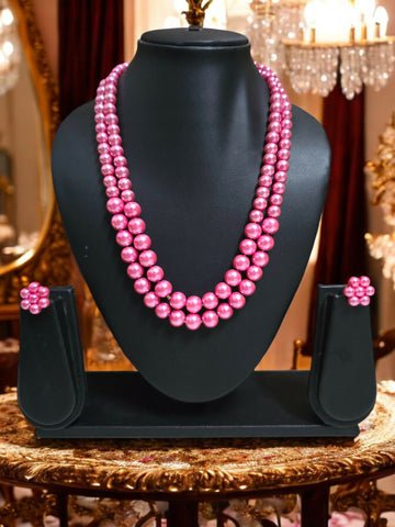 Inhanns Everyday Workwear Pearl Set (Double Layered Pearls) - Pink - Distacart