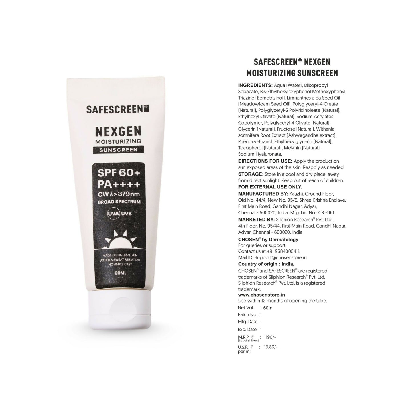 Chosen Safescreen Nexgen Spf 60+ Moisturizing Sunscreen - Distacart