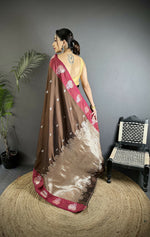 Thumbnail for Joban Fashion Brown Small Butti Soft Silk Banarasi Saree - Distacart